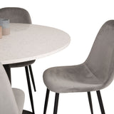 Jídelní stůl Razzia 106 cm - Bílá Terazzo / Jídelní židle Black+Polar - Černé nohy / Světle šedá Velvet_4