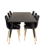 Dipp jídelní stůl - 180*90cm - Černá dýha / černé nohy s mosazným dippem + Polar Matstol - Matt Mässing / Svart Sammet_6