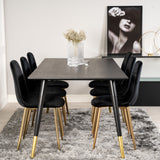 Dipp jídelní stůl - 180*90cm - Černá dýha / černé nohy s mosazným dippem + Polar Matstol - Matt Mässing / Svart Sammet_6