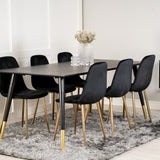 Dipp jídelní stůl - 180*90cm - Černá dýha / černé nohy s mosazným dippem + Polar Matstol - Matt Mässing / Svart Sammet_6