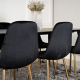 Dipp jídelní stůl - 180*90cm - Černá dýha / černé nohy s mosazným dippem + Polar Matstol - Matt Mässing / Svart Sammet_6