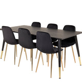 Dipp jídelní stůl - 180*90cm - Černá dýha / černé nohy s mosazným dippem + Polar Matstol - Matt Mässing / Svart Sammet_6