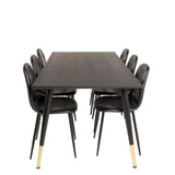 Dipp jídelní stůl - 180*90cm - Černá dýha / černé nohy s mosazným dippem + Polar Matstol - Svart / Svart PU _6