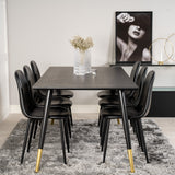 Dipp jídelní stůl - 180*90cm - Černá dýha / černé nohy s mosazným dippem + Polar Matstol - Svart / Svart PU _6