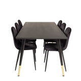 Jídelní stůl Dipp - 180*90cm - Černá dýha / černé nohy s mosazným dippem + Jídelní židle Polar - Černé nohy / Black Velvet_6