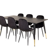 Jídelní stůl Dipp - 180*90cm - Černá dýha / černé nohy s mosazným dippem + Jídelní židle Polar - Černé nohy / Black Velvet_6