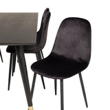 Jídelní stůl Dipp - 180*90cm - Černá dýha / černé nohy s mosazným dippem + Jídelní židle Polar - Černé nohy / Black Velvet_6