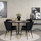 Jídelní stůl Dipp - 115 cm - Černá dýha / černé nohy s mosazným dippem + Limhamn Light - Židle - Black Velvet_4
