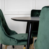 Dipp jídelní stůl - 115 cm - Černá dýha / černé nohy s mosazným dippem + Velvet Lyx Matstol - Matt Mässing / Mossgrön Sammet_4