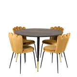 Jídelní stůl Dipp - 115 cm - Černá dýha / černé nohy s mosazným dippem + Limhamn Light - Židle - Gold Velvet_4