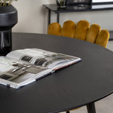 Jídelní stůl Dipp - 115 cm - Černá dýha / černé nohy s mosazným dippem + Limhamn Light - Židle - Gold Velvet_4