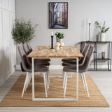 Cirebon Jídelní stůl 200*90cm - Teak / Bílá + Židle Polar - Šedá látka Bílé Nohy _6