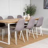 Cirebon Jídelní stůl 200*90cm - Teak / Bílá + Židle Polar - Šedá látka Bílé Nohy _6