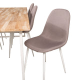 Cirebon Jídelní stůl 200*90cm - Teak / Bílá + Židle Polar - Šedá látka Bílé Nohy _6