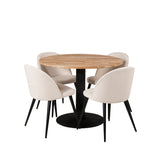 Kruhový stůl Cirebon - 100 cm - Teak / Černá + Sametová jídelní židle - Černé nohy /