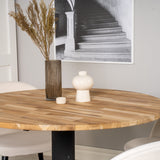 Kruhový stůl Cirebon - 100 cm - Teak / Černá + Sametová jídelní židle - Černé nohy /