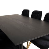 Dipp Jídelní stůl - 180*90cm - Černá dýha / černé nohy s mosazným dippem - Velvet Deluxe Židle - Černá/Matná mosazná noha 6