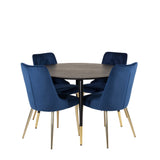 Dipp Jídelní stůl - 115 cm - Černá dýha / černé nohy s mosazným dippem - Velvet Deluxe Židle - Modrá/Matná mosaz noha 4