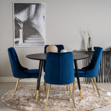 Dipp Jídelní stůl - 115 cm - Černá dýha / černé nohy s mosazným dippem - Velvet Deluxe Židle - Modrá/Matná mosaz noha 4