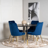 Dipp Jídelní stůl - 115 cm - Černá dýha / černé nohy s mosazným dippem - Velvet Deluxe Židle - Modrá/Matná mosaz noha 4