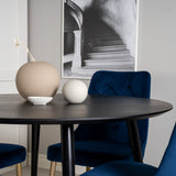 Dipp Jídelní stůl - 115 cm - Černá dýha / černé nohy s mosazným dippem - Velvet Deluxe Židle - Modrá/Matná mosaz noha 4