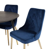 Dipp Jídelní stůl - 115 cm - Černá dýha / černé nohy s mosazným dippem - Velvet Deluxe Židle - Modrá/Matná mosaz noha 4