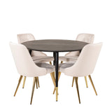 Jídelní stůl Dipp - 115 cm - Černá dýha / černé nohy s mosazným dippem + Jídelní židle Velvet Deluxe - Noha z broušené mosazi / Béžový Velvet_4