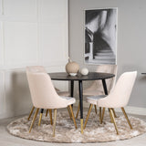 Jídelní stůl Dipp - 115 cm - Černá dýha / černé nohy s mosazným dippem + Jídelní židle Velvet Deluxe - Noha z broušené mosazi / Béžový Velvet_4