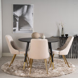 Jídelní stůl Dipp - 115 cm - Černá dýha / černé nohy s mosazným dippem + Jídelní židle Velvet Deluxe - Noha z broušené mosazi / Béžový Velvet_4