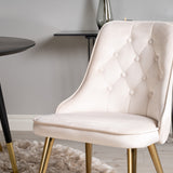 Jídelní stůl Dipp - 115 cm - Černá dýha / černé nohy s mosazným dippem + Jídelní židle Velvet Deluxe - Noha z broušené mosazi / Béžový Velvet_4