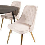 Jídelní stůl Dipp - 115 cm - Černá dýha / černé nohy s mosazným dippem + Jídelní židle Velvet Deluxe - Noha z broušené mosazi / Béžový Velvet_4