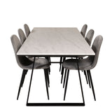 Estelle Matbord - Svart / Vit Marmor - 200*90*H76+jídelní židle Polar - černé nohy / světle šedá Velvet_6