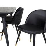 Zlatý Rozkládací stůl - 180/220*85*H76 Černá dýha - Černé nohy - Mosazné detaily+Sametová jídelní židle š. Stiches - PU - Black / Black_6
