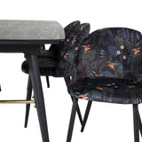 Zlatý rozkládací stůl - 180/220*85*H76 Černá dýha - Černé nohy - Mosazné detaily+Sametová jídelní židle - Černá Flower fabric_6