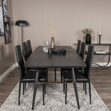 Zlatý rozkládací stůl - 180/220*85*H76 Černá dýha - Černé nohy - Mosazné detaily+Slim High Back Jídelní židle - Černé nohy - Černá PU_6