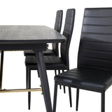 Zlatý rozkládací stůl - 180/220*85*H76 Černá dýha - Černé nohy - Mosazné detaily+Slim High Back Jídelní židle - Černé nohy - Černá PU_6