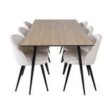 Jídelní stůl Silar - 180 cm - "Wood Look" melamin / černé nohy + sametová jídelní židle manšestr - béžová / černá_6