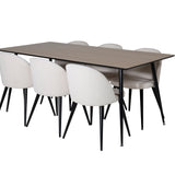 Jídelní stůl Silar - 180 cm - "Wood Look" melamin / černé nohy + sametová jídelní židle manšestr - béžová / černá_6