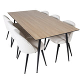 Jídelní stůl Silar - 180 cm - "Wood Look" melamin / černé nohy + sametová jídelní židle manšestr - béžová / černá_6