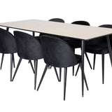 Jídelní stůl Silar - 180 cm - "Wood Look" melamin / černé nohy + sametová jídelní židle - černá / černá_6