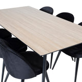 Jídelní stůl Silar - 180 cm - "Wood Look" melamin / černé nohy + sametová jídelní židle - černá / černá_6