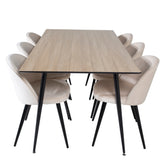 Jídelní stůl Silar - 180 cm - "Wood Look" melamin / černé nohy + sametová jídelní židle - béžová / černá_6