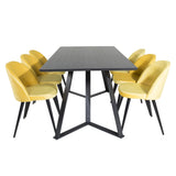 Jídelní stůl Marina - černá deska / černé nohy + sametová jídelní židle - žlutá / černá_6