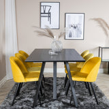 Jídelní stůl Marina - černá deska / černé nohy + sametová jídelní židle - žlutá / černá_6