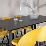 Jídelní stůl Marina - černá deska / černé nohy + sametová jídelní židle - žlutá / černá_6