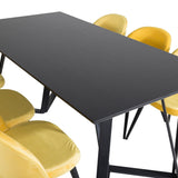 Jídelní stůl Marina - černá deska / černé nohy + sametová jídelní židle - žlutá / černá_6