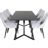 Jídelní stůl Marina - černá deska / černé nohy + jídelní židle Leone - černé nohy / světle šedý manšestr _6