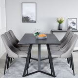 Jídelní stůl Marina - černá deska / černé nohy + jídelní židle Leone - černé nohy / světle šedý manšestr _6