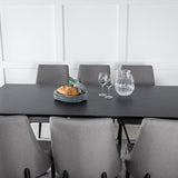 Jídelní stůl Marina - černá deska / černé nohy + jídelní židle Leone - černé nohy / světle šedý manšestr _6