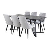 Jídelní stůl Marina - černá deska / černé nohy + jídelní židle Leone - černé nohy / světle šedý manšestr _6